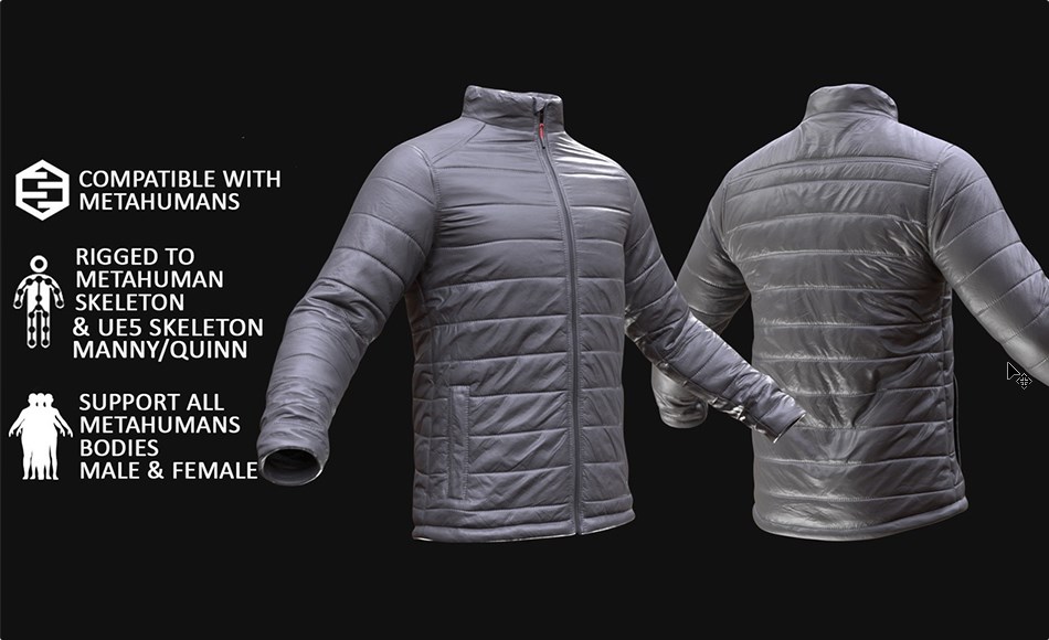 【UE5】外套衣服 Puffer 61 – All MH Bodies & UE5 Skeletons – Rigged