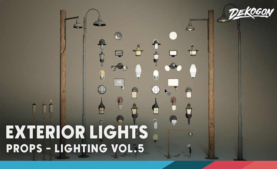 【UE5】室外照明道具 Lighting VOL.5 – Exterior Lights (Nanite and Low Poly)