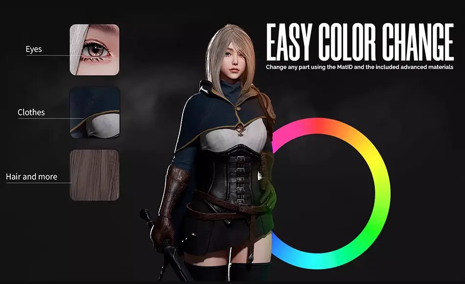 Unity角色 – 剑士少女 Swordsman Girl – RPG Dark Fantasy Modular Female