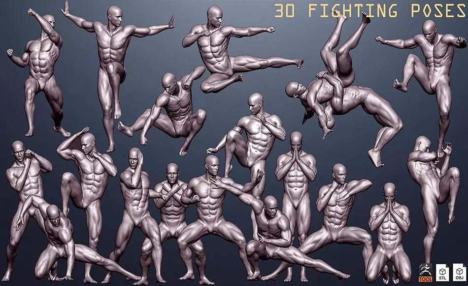 模型资产 – 格斗动态姿势模型 Fighting Poses -Full Body 3D model