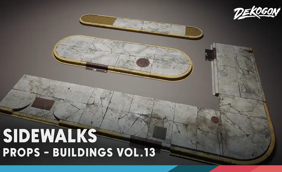 【UE5】模块化人行道资产 Buildings VOL.13 – Sidewalks (Vertex Paintable Debris/Water/Damage/Dirt)