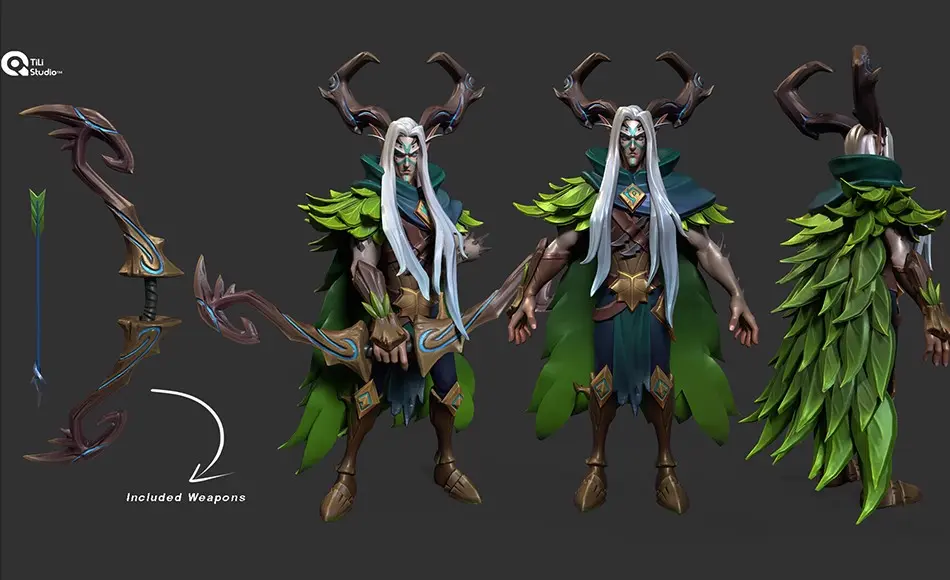 模型资产 – 弓箭手精灵角色 Elf Archer | T-Pose | HD Texture Maps | weapons included