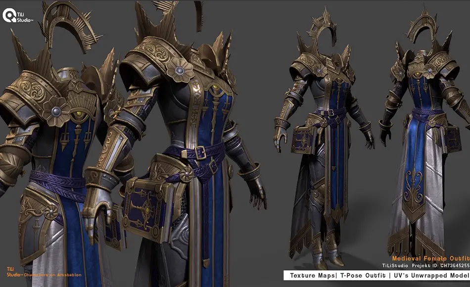 模型资产 – 中世纪女性服装 Medieval Female Outfit | UV’s | HD-Texture Maps