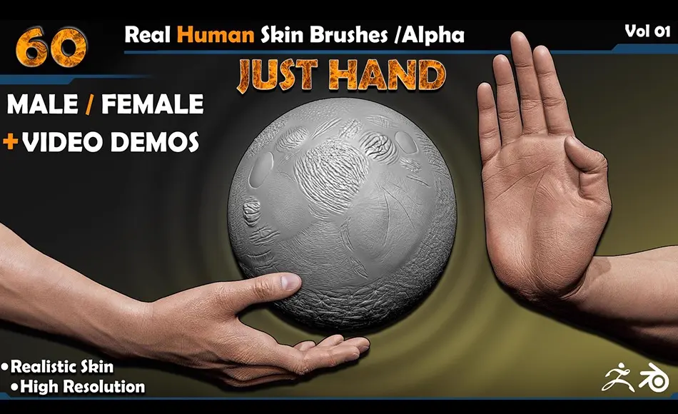 60 组写实手部皮肤纹理笔刷 Real Human Skin Brushes /Alpha _ Male & Female| Vol 01