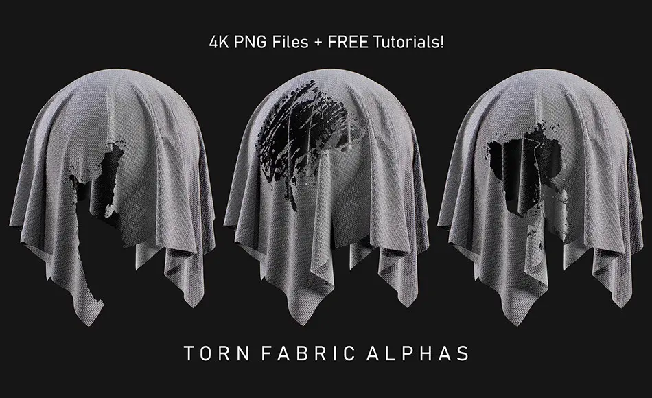 33 组撕裂布料纹理 + 教程 33 Torn Fabric Alphas (Vol.1) + Video Tutorial