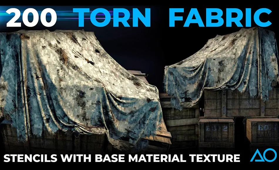 200 组撕破布料纹理贴图 200 Torn Fabric (Stencils with Base Material/Tutorial/4k/.Png)