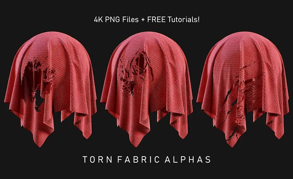 33 组撕裂布料纹理 + 教程 33 Torn Fabric Alphas (Vol.3) + Video Tutorial