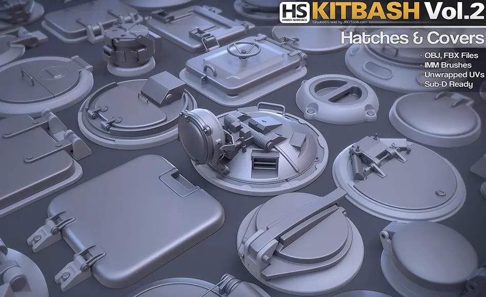 模型资产 – 舱门硬表面模型 Hard-Surface Kitbash Vol.2 – Hatches & Covers 模型资产 – 舱门硬表面模型 Hard-Surface Kitbash Vol.2 – Hatches & Covers
