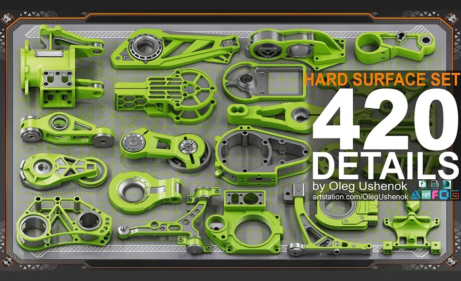 模型资产 – 420 种科幻硬表面机械 Sci-Fi Hard Surface KITBASH 420 DETAILS