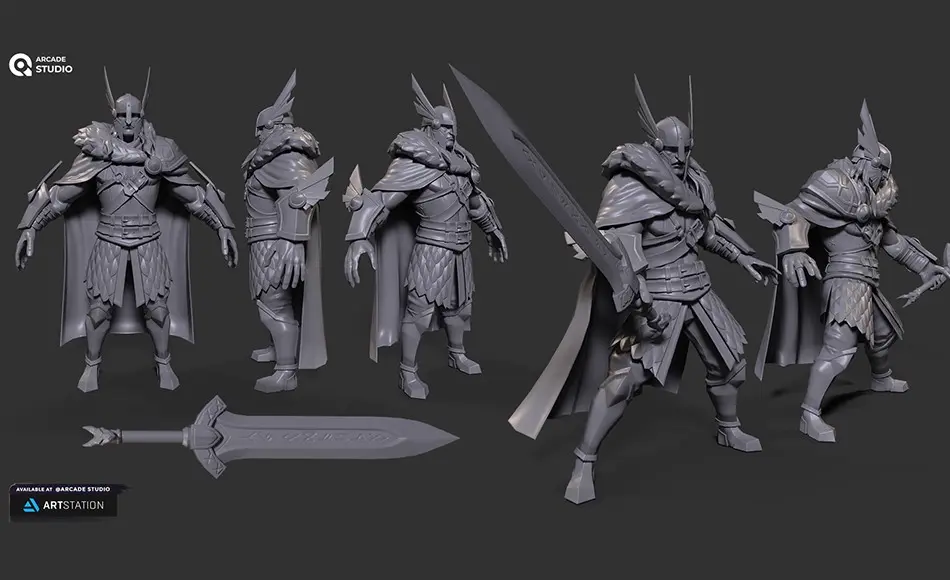 模型资产 – 风格化战士角色 Stylized Character  Warrior  T-Pose  UV’s unwrapped for Substance Designer  2K Baked Normal maps