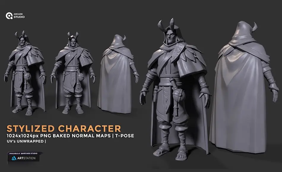 模型资产 – 风格化角色 Stylized Character | T-Pose | Pose | UV’s | Baked Normal Maps.