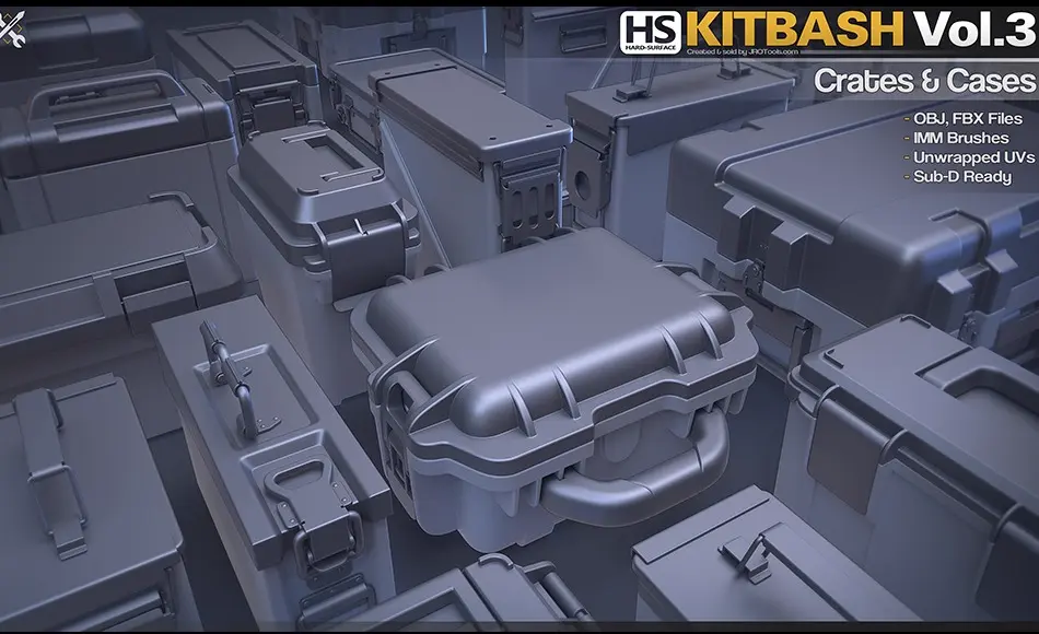 模型资产 – 舱门硬表面模型 Hard-Surface Kitbash Vol.3 – Crates & Cases 模型资产 – 舱门硬表面模型 Hard-Surface Kitbash Vol.3 – Crates & Cases