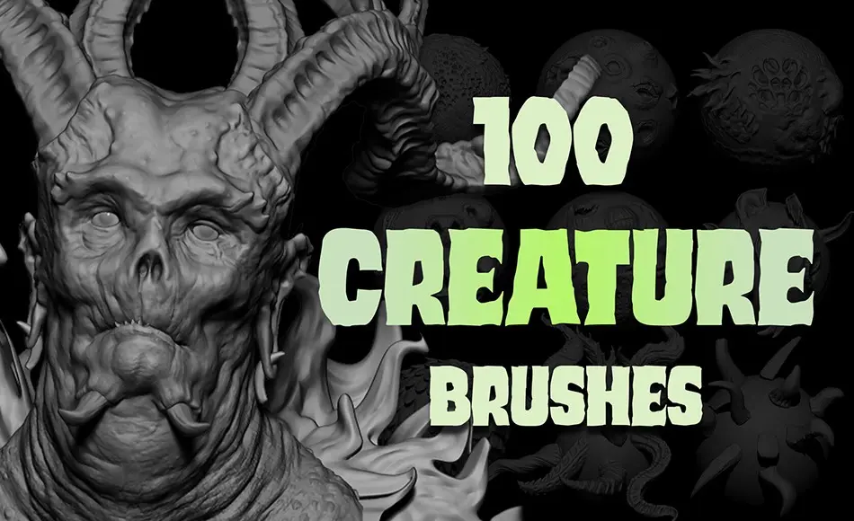 Zbrush笔刷 – 100 个生物笔刷 100 Creature Brush Mega Pack