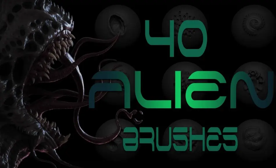 Zbrush笔刷 – 外星生物笔刷 Zbrush + Blender – 40 Alien Brushes
