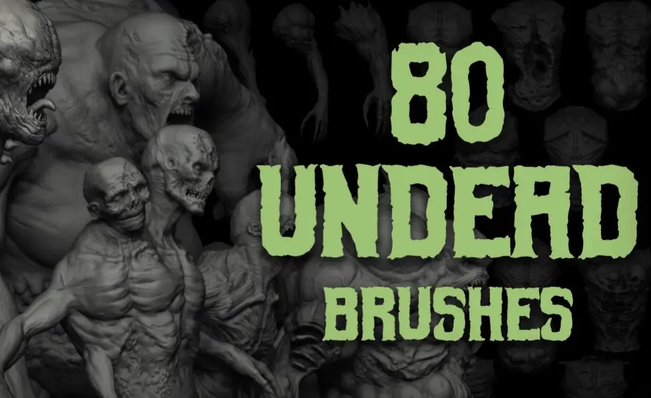 Zbrush笔刷 – 80 种亡灵生物笔刷 Zbrush + Blender – 80 Undead Creature Brush mega Pack