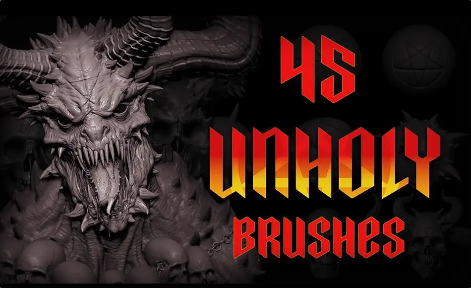 Zbrush笔刷 – 45 魔怪细节笔刷 Zbrush + Blender – 45 Unholy Brushes