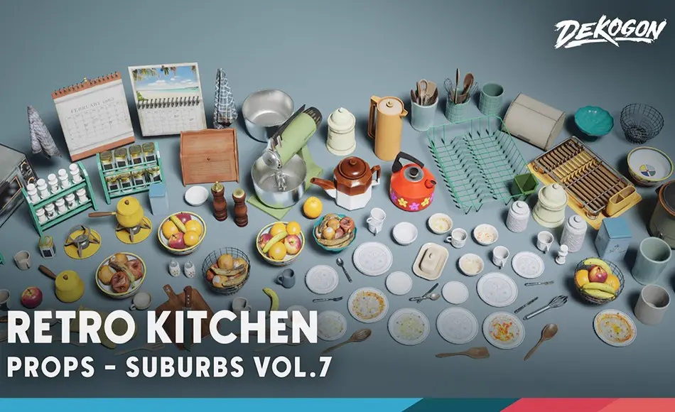 【UE5】复古厨房 Suburbs VOL.7 – Retro Kitchen (Nanite and Low Poly)