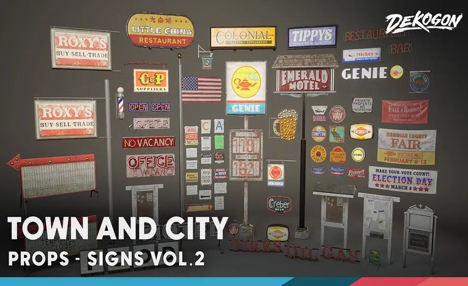 【UE5】广告牌标志 Signage VOL.2 – Town and City (Nanite and Low Poly)