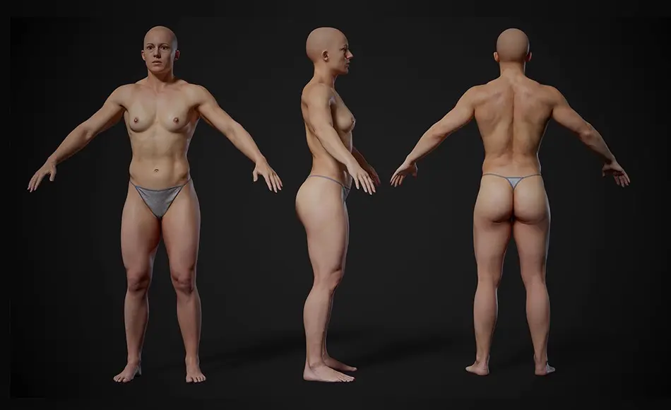 3D Scan Store – 写实女性扫描身体3D模型 Animation Ready Body Scan / Female 01