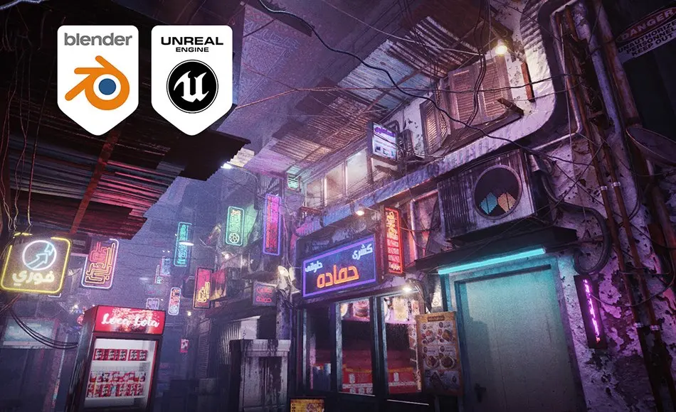 模型资产 – 开罗市赛博朋克霓虹灯街道 Cairo City Cyberpunk Streets – Animated Neon Signs