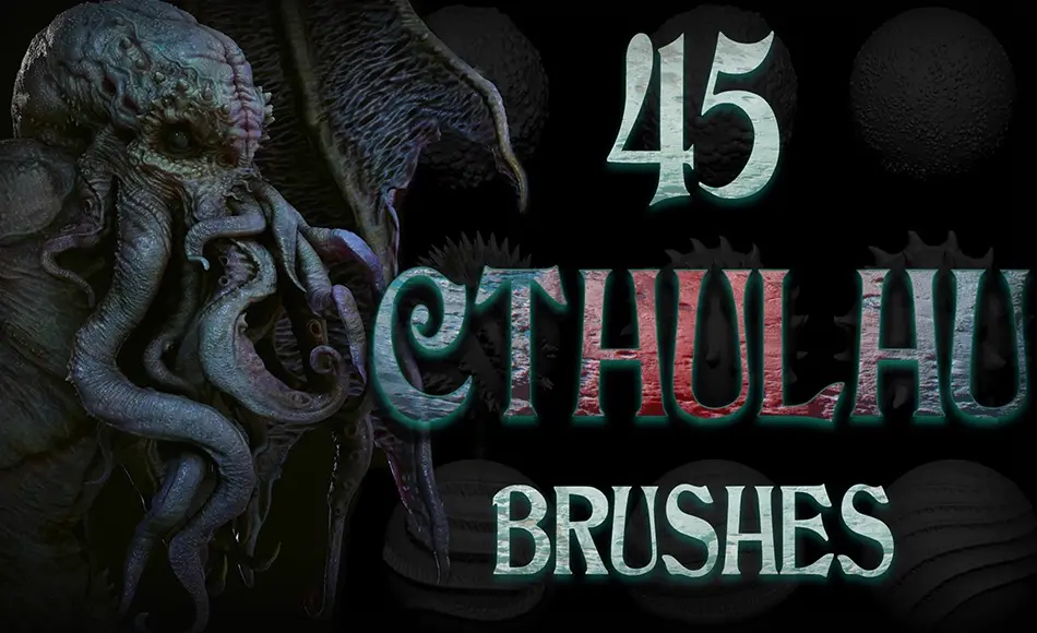 ZBrush笔刷 – 怪物生物笔刷 Zbrush + Blender – 45 Cthulhu Creature Brushes