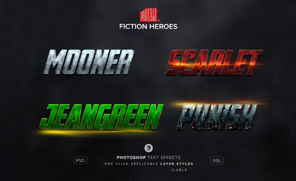 PS效果 – 动作游戏文字特效 Heroes 04 – Action Game Text Effects