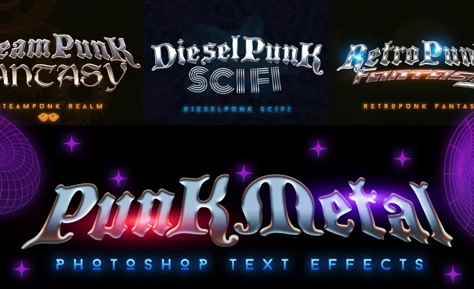 PS效果 – 反光铬朋克文字特效 3D Reflective Chrome Punk Photoshop Text Effect