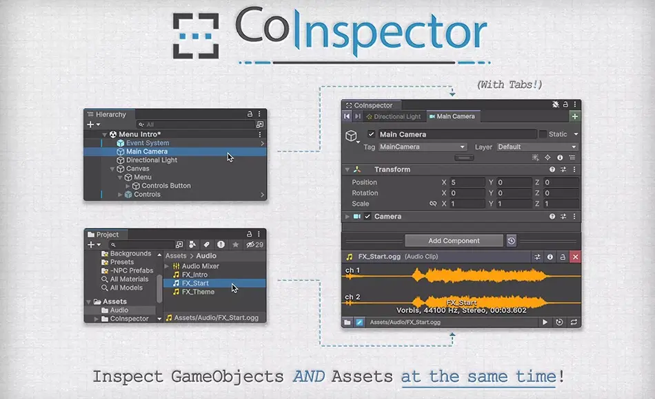 Unity插件 – 内联资产检查器 CoInspector | Inline asset checks, tabs and history