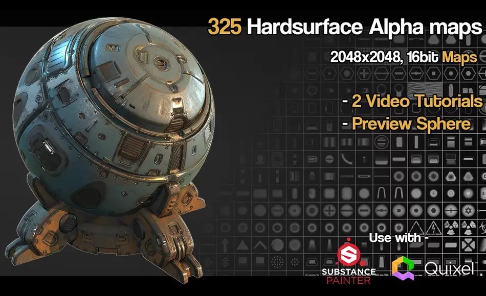 硬表面贴图套装 + 教程 SP/ZBrush 325 Hardsurface Height/Alpha + Tutorials Vol.1
