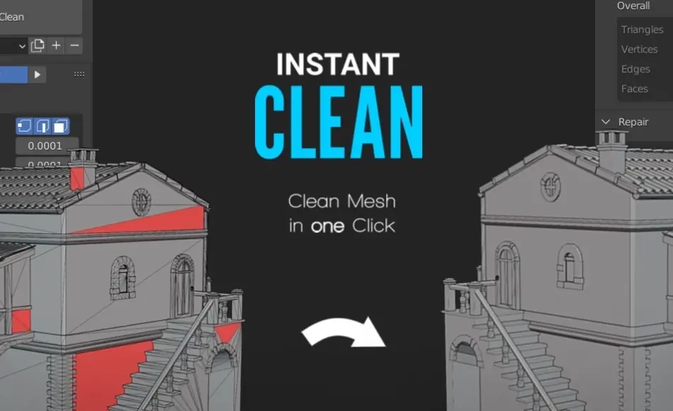 Blender插件 – 模型清洁插件 Instant Clean – The Ultimate Mesh Clean