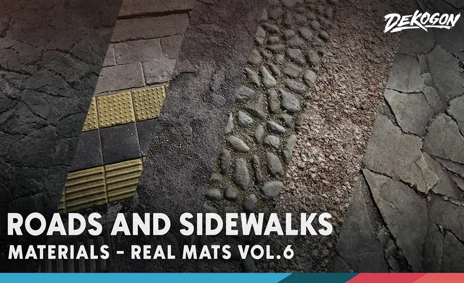 【UE5】风格化纹理材质 Realistic Materials Vol.6 – Roads & Sidewalks (40+ Materials)