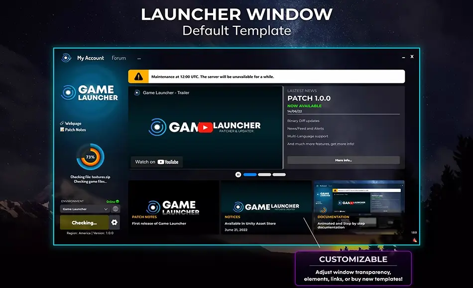 Unity插件 – 游戏启动器 Game Launcher – Patcher and Updater