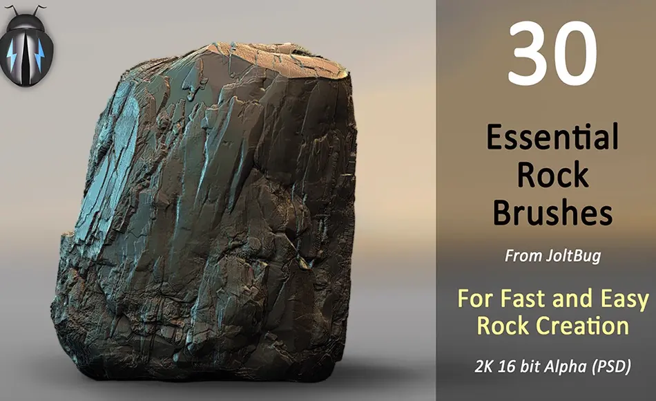 Zbrush笔刷 – 30 组岩石笔刷 Essential Rock Brushes Vol1