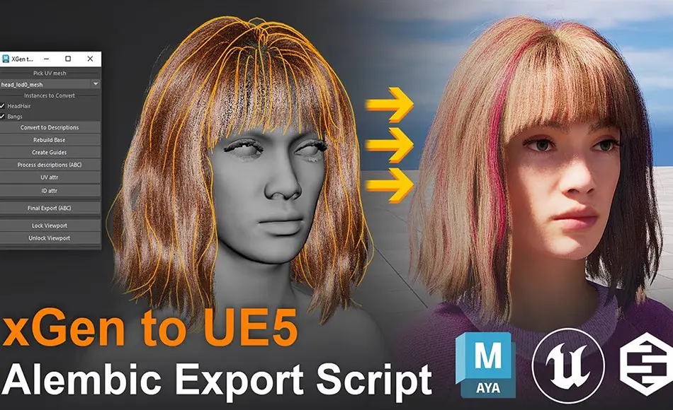 Maya插件 – xgen毛发输出虚幻引擎 xGen2UE Script – Export Alembic Hair from Maya xGen to UnrealEngine5