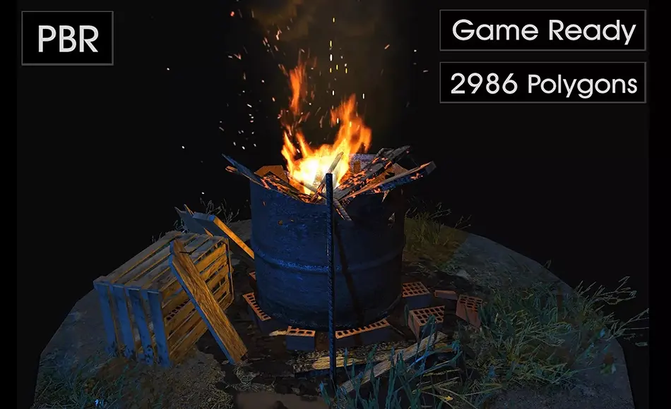 Unity资产 – 写实篝火 Realistic Bonfire Type # 4 Barrel