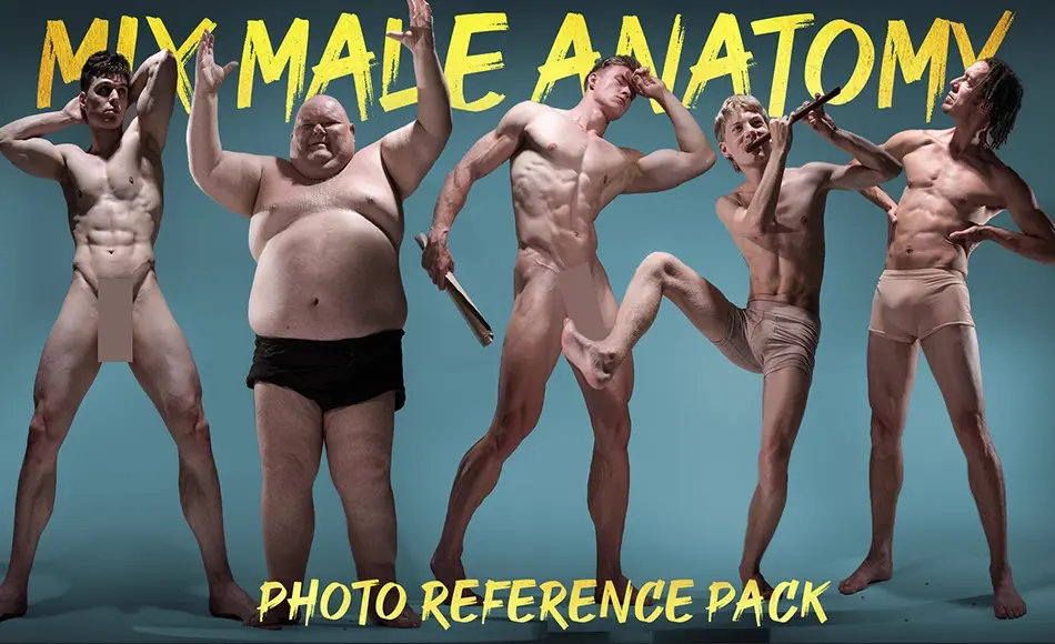 443 张男性人体解剖照片参考包 A Mix Male Anatomy- Photo Reference Pack For Artists 443 JPEGs noAI