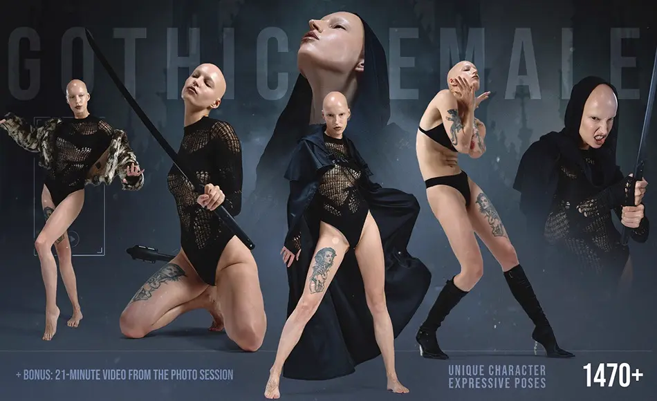 1470 张哥特式女性角色表情姿势参考照片 Unique Gothic: Female Character Expressive Poses