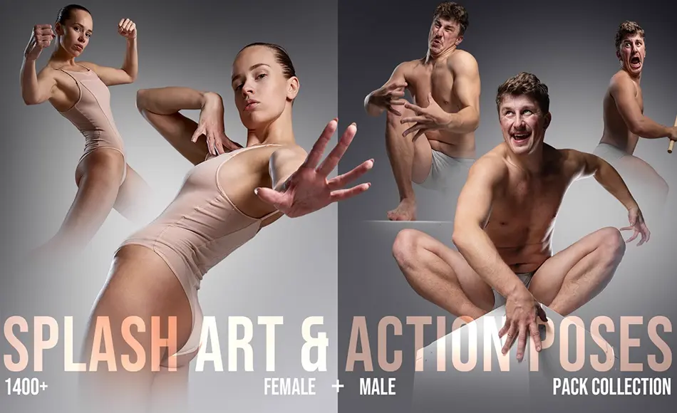 1400 张动作姿势参考照片 1400+ Splash Art & Action Poses — Male + Female Pack Collection