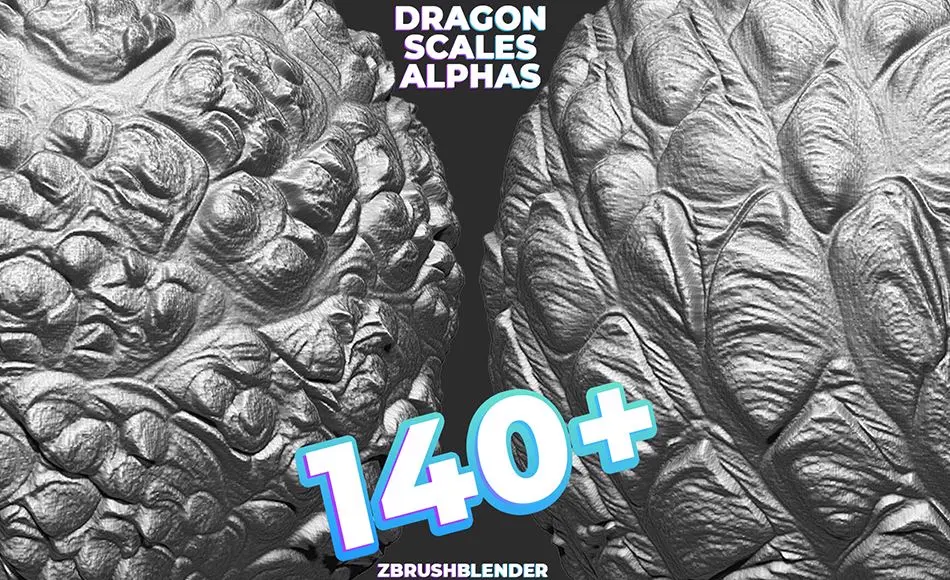 140+款龙鳞纹理贴图 140+ Dragon Scales Alphas for ZBrush (Displacement map) vol.4