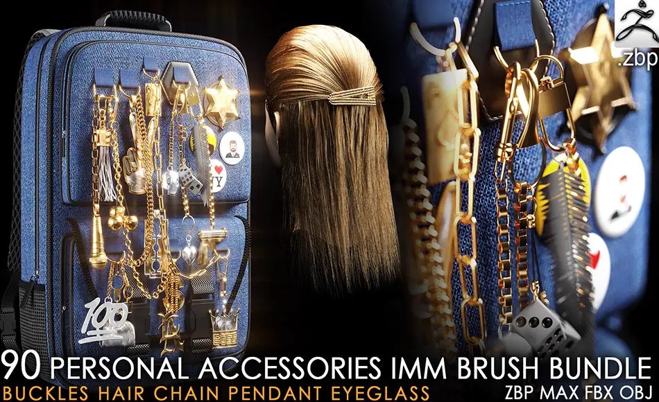 Zbrush笔刷 – 90 组配件装饰笔刷套装 90 personal accessories IMM brush bundle