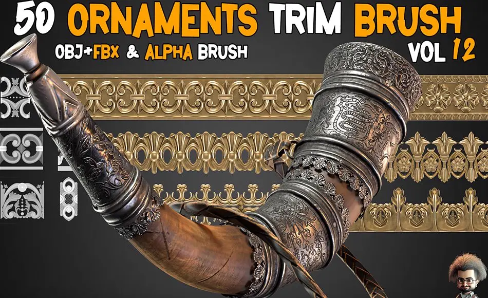 Zbrush笔刷 – 50 种装饰修剪笔刷 50 Ornaments Trim Brush – Vol 12