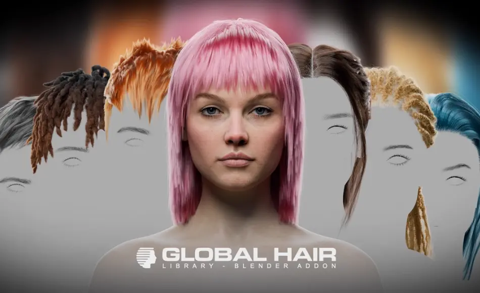 Blender插件 – 发型预设资产库 Globalhair – For Any Character – Hair Library