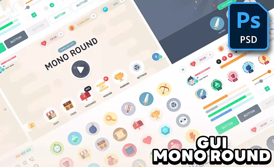 Unity资产 – 游戏UI资产 GUI – Mono Round Unity资产 – 游戏UI资产 GUI – Mono Round