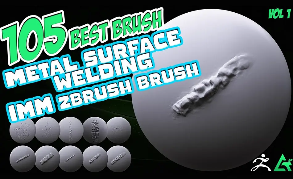 Zbrush笔刷 – 金属焊接划痕损伤笔刷 Metal , Welding , Scratches , Damage IMM Brush