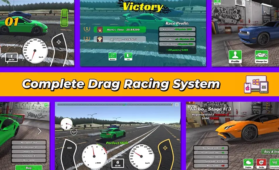 Unity开发 – 赛车游戏飙车游戏开发模板 Drag Racing Framework