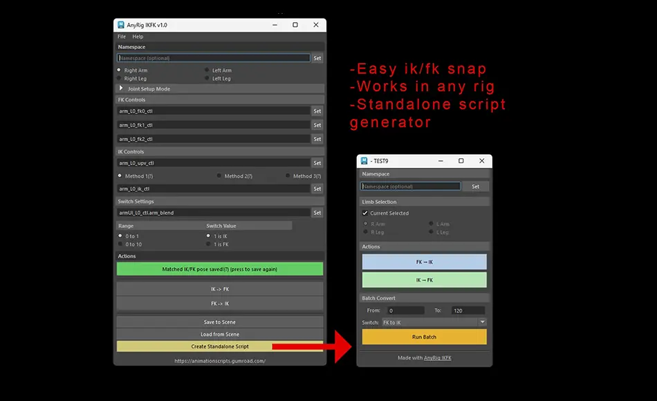 Maya插件 – 绑定辅助插件 AnyRig IKFK – universal ik-fk snap tool Maya插件 – 绑定辅助插件 AnyRig IKFK – universal ik-fk snap tool