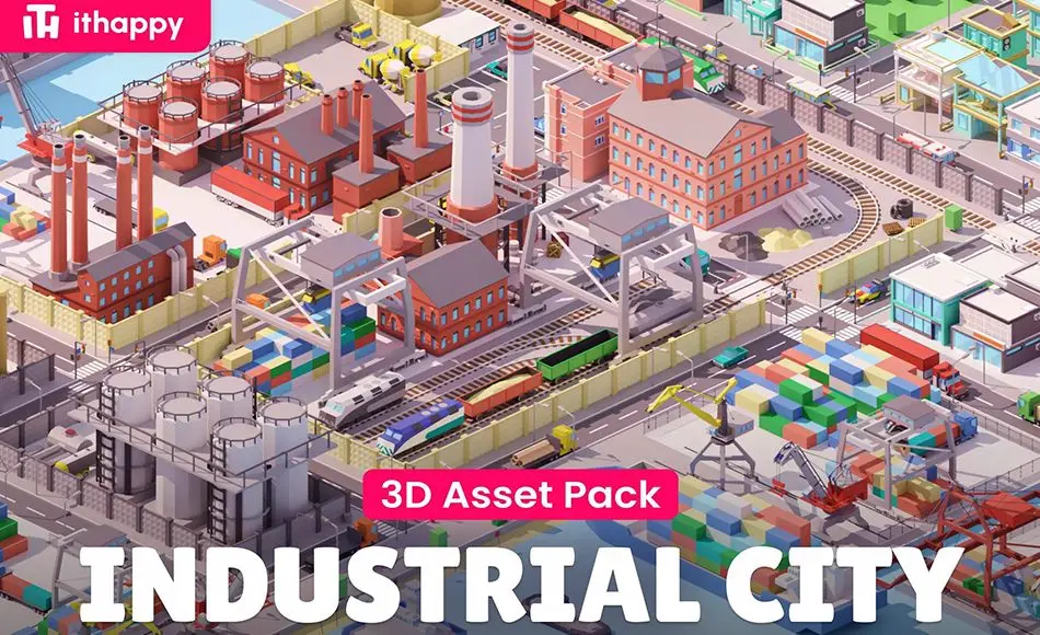 Unity资产 – 风格化工业城市资产包 Industrial City – Low Poly 3D Models Pack
