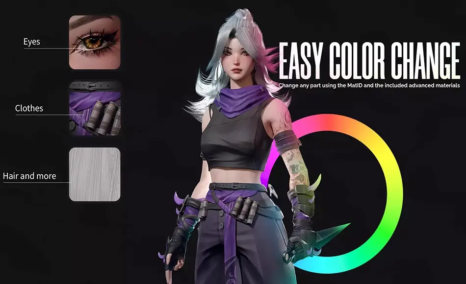 Unity角色 – 忍者少女维克斯 Cyberpunk Ninja Girl Vex