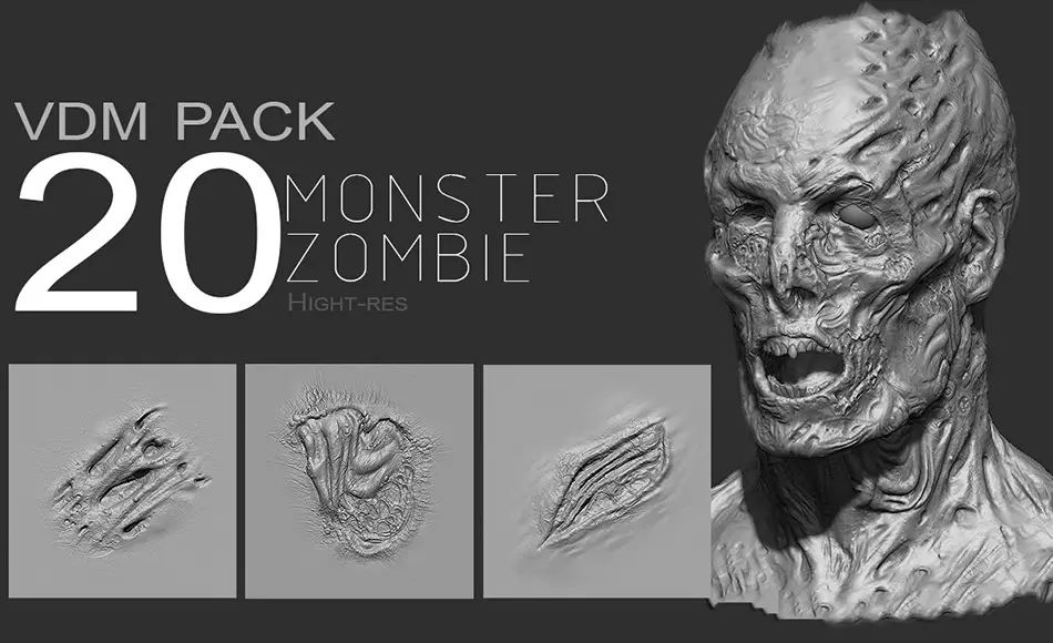 Zbrush笔刷 – 僵尸怪物笔刷 Zombie Monster VDM PACK Vol1