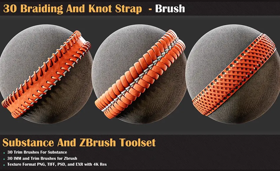 ZBrush笔刷 – 编织带边缘笔刷 30 Braiding And Knot Strap – Brush ZBrush笔刷 – 编织带边缘笔刷 30 Braiding And Knot Strap – Brush
